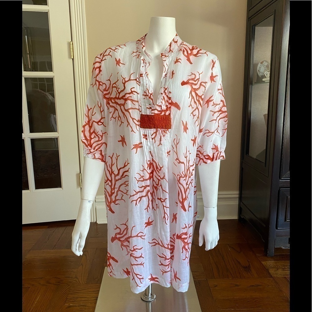 Siya Cotton White & Orange Tunic One Size